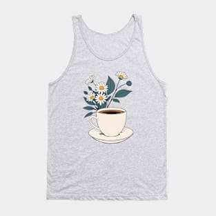 aesthetic cup of coffee withh blooming flowers Tank Top